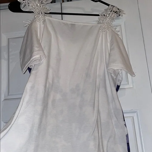 White and Purple lace embroidered Cold-Shoulder Blouse - Picture 7 of 7